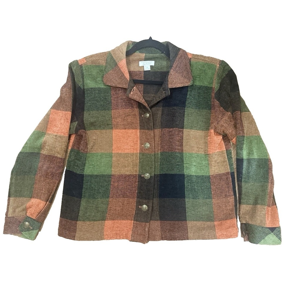 Christopher & Banks Jacket Womens M Multi Plaid Acrylic Vintage 90s Button Up